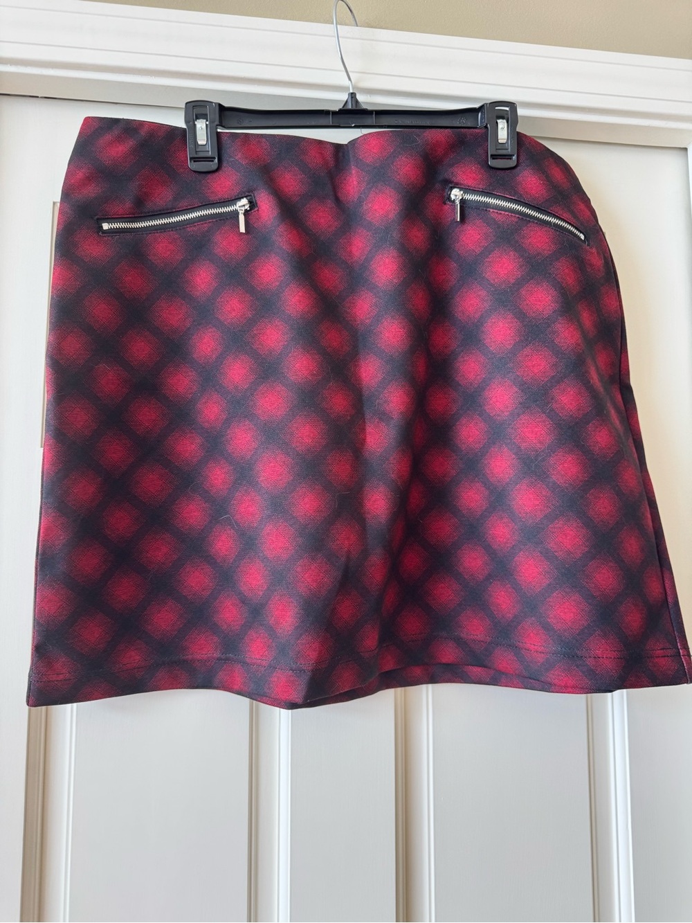 Maurices Red and Black Mini Skirt with Zipper Pocket Details